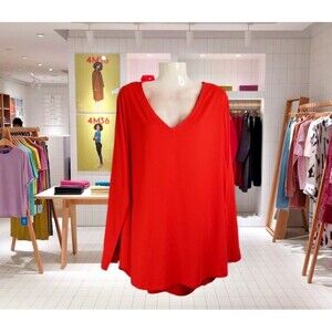 Lane Bryant Women's Top Tee Style TRUE RED Size 22/24 V-Neck Holiday Any Day